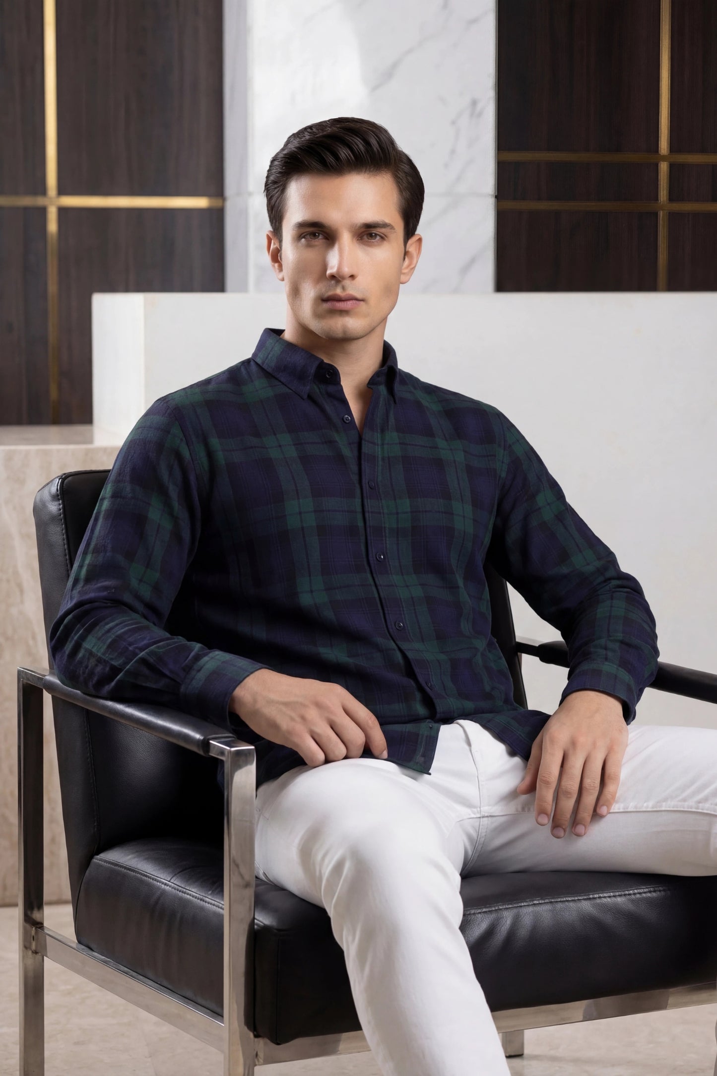 Forest Green Check Cotton Shirt – Premium Tailored Fit