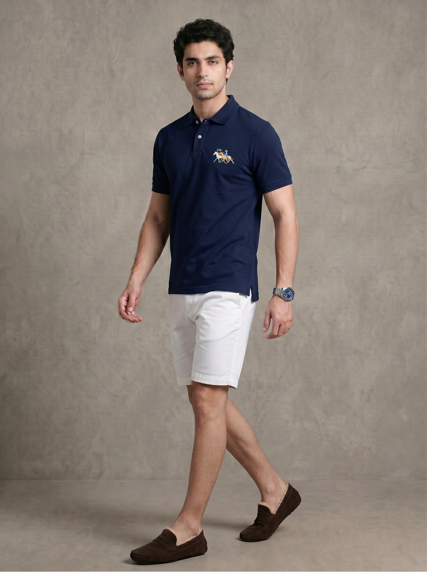 Men’s Classic Navy Polo – Premium Cotton Stretch Slim Fit