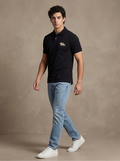 Classic Black Polo – Premium Cotton Stretch Slim Fit