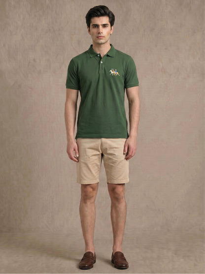 Classic Green Polo – Premium Cotton Piqué Stretch Slim Fit