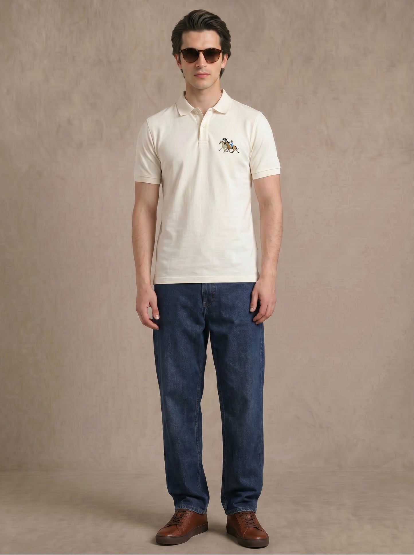Men’s Classic Egg-White Polo – Premium Cotton Stretch Slim Fit