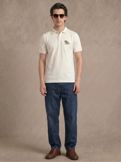 Men’s Classic Egg-White Polo – Premium Cotton Stretch Slim Fit