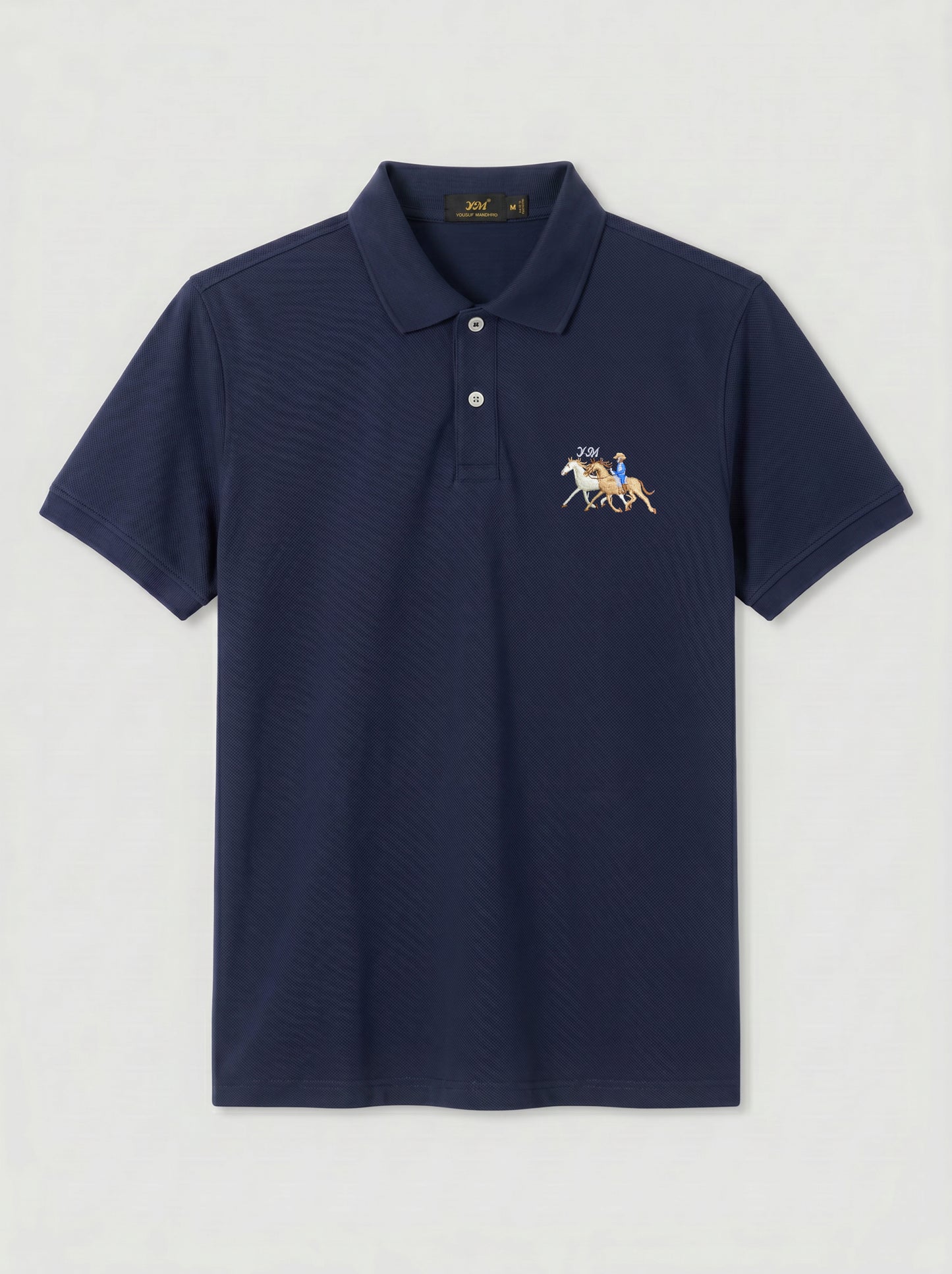 Men’s Classic Navy Polo – Premium Cotton Stretch Slim Fit
