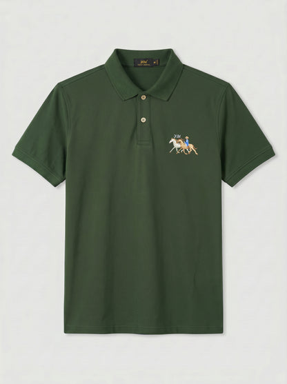 Classic Green Polo – Premium Cotton Piqué Stretch Slim Fit