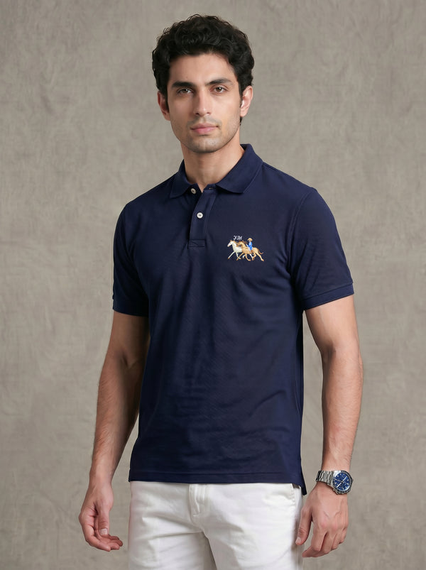 Men’s Classic Navy Polo – Premium Cotton Stretch Slim Fit