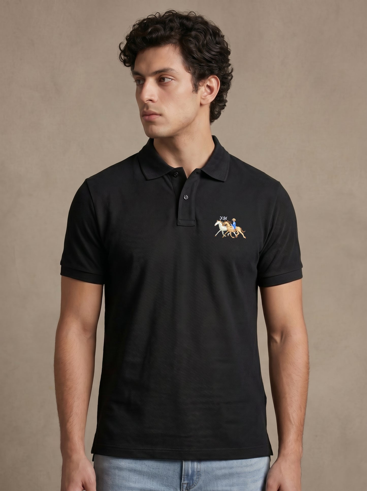 Classic Black Polo – Premium Cotton Stretch Slim Fit