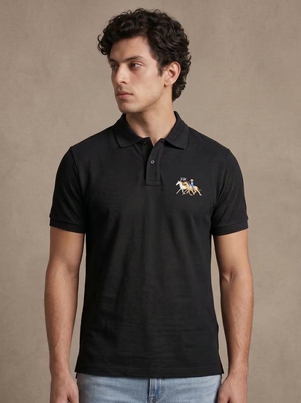 Classic Black Polo – Premium Cotton Stretch Slim Fit
