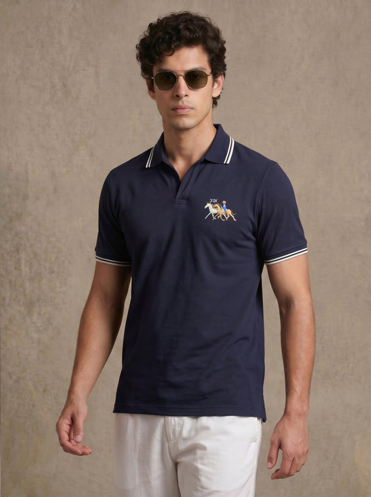 Navy Blue Tipped Old Money Polo
