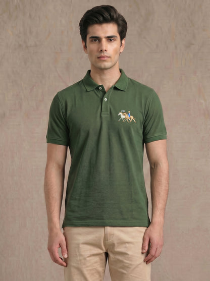 Classic Green Polo – Premium Cotton Piqué Stretch Slim Fit