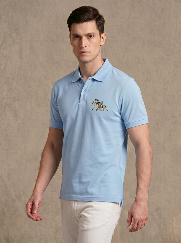 Sky Blue Polo Shirt for Men – Premium Cotton Piqué