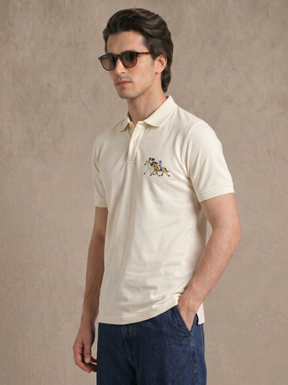 Men’s Classic Egg-White Polo – Premium Cotton Stretch Slim Fit