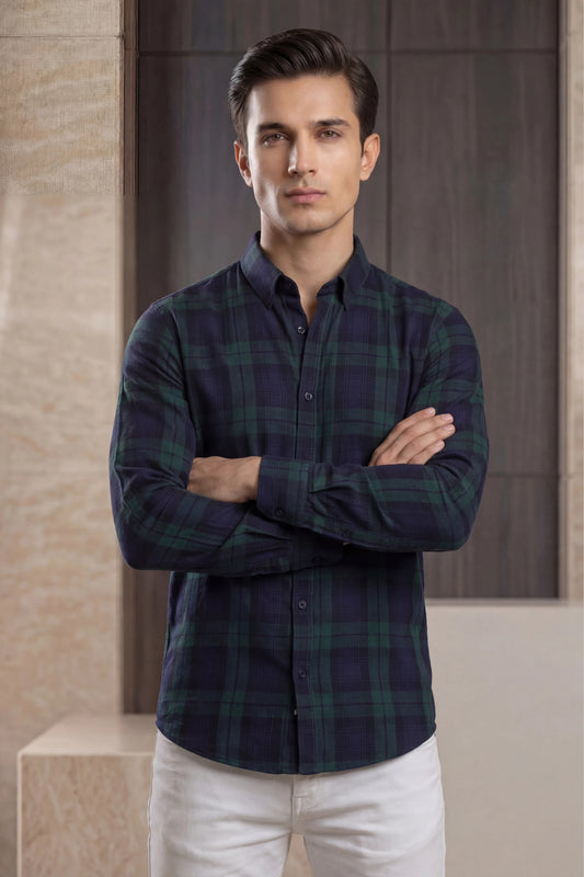 Forest Green Check Cotton Shirt – Premium Tailored Fit