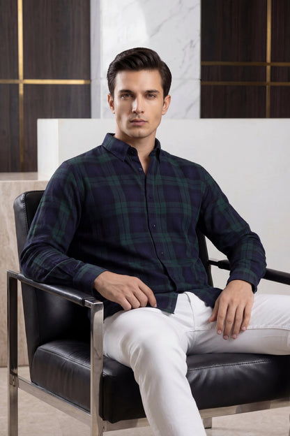 Forest Green Check Cotton Shirt – Premium Tailored Fit