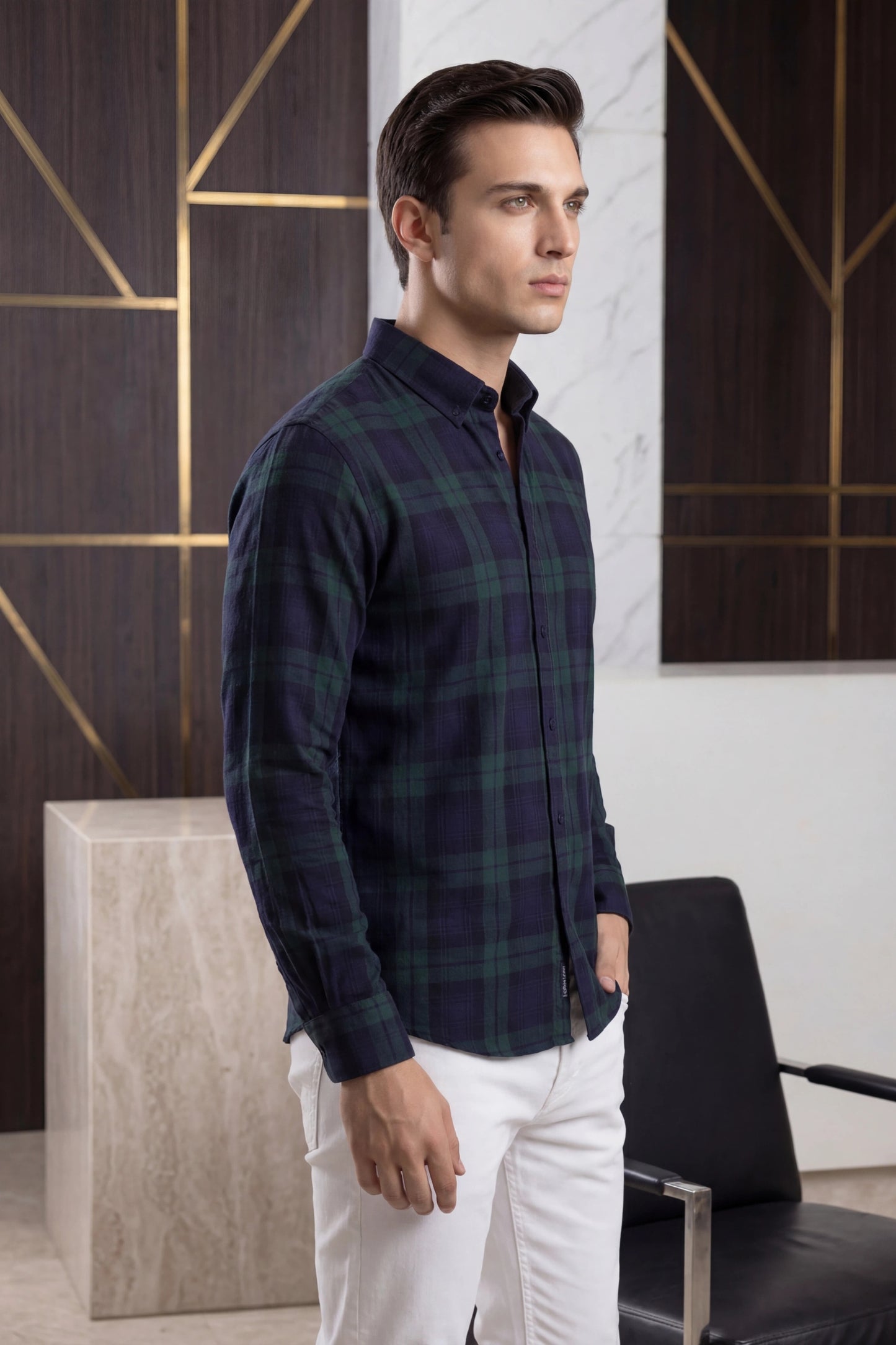 Forest Green Check Cotton Shirt – Premium Tailored Fit