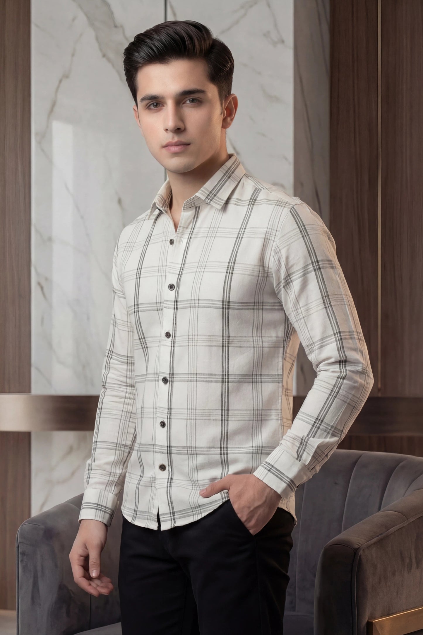 Check Grid Causal Cotton Shirt – Premium Tailored Fit