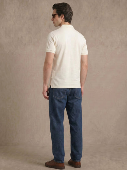 Men’s Classic Egg-White Polo – Premium Cotton Stretch Slim Fit