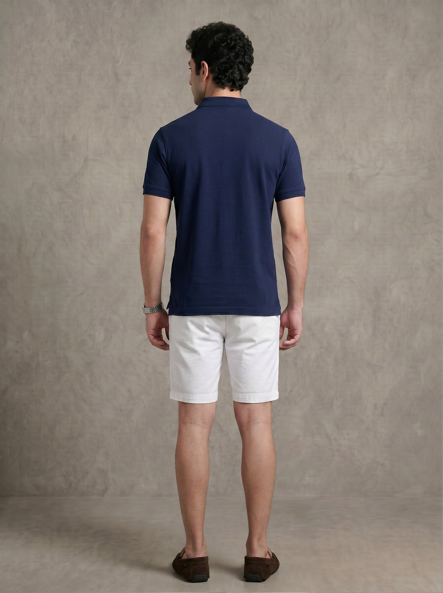 Men’s Classic Navy Polo – Premium Cotton Stretch Slim Fit