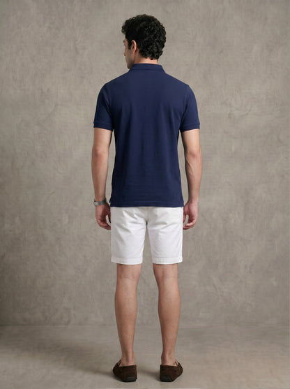 Men’s Classic Navy Polo – Premium Cotton Stretch Slim Fit