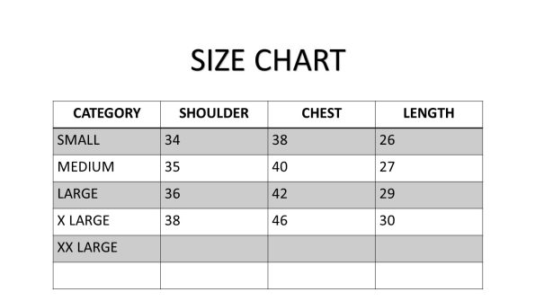 shirts size chart